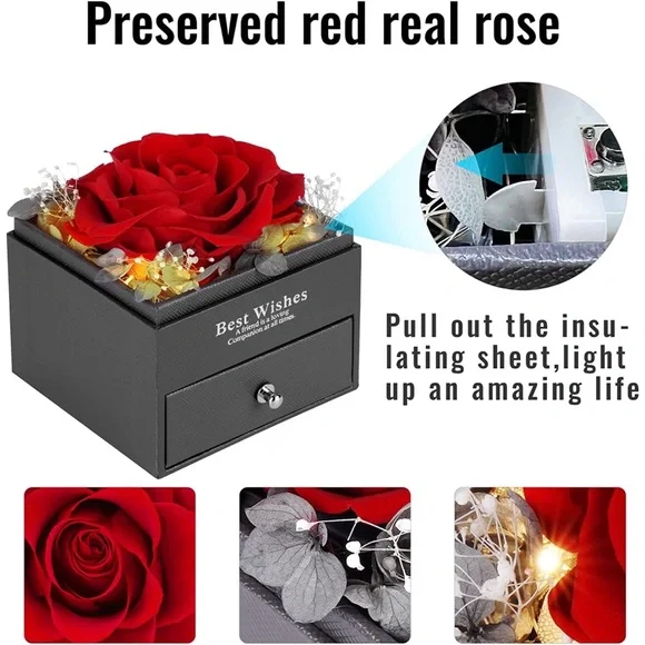 LED Preserved Eternal Rose Angel Wings Heart Necklace Birthday Anniversary Gift - Picture 5 of 6